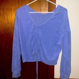 purple terry cloth sweater top loose fit with tie